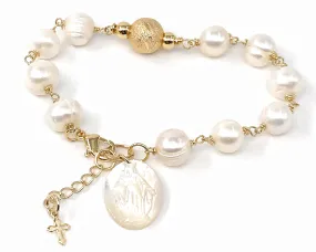 Virgin Mary Pendant Bracelet Miraculous Medal Freshwater Pearls Bracelet religious gifts Catholic gifts Virgen La Milagrosa mothers day gift