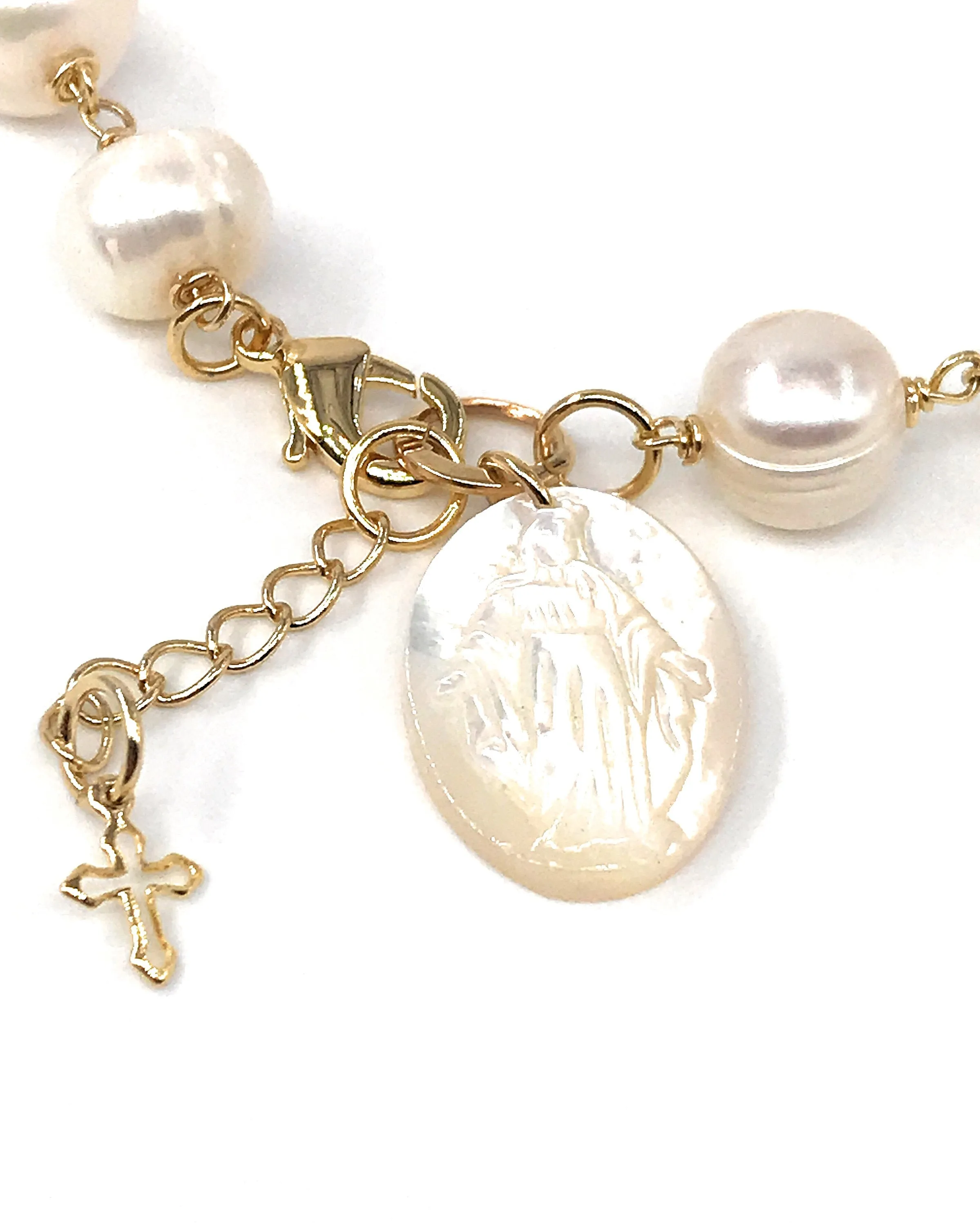 Virgin Mary Pendant Bracelet Miraculous Medal Freshwater Pearls Bracelet religious gifts Catholic gifts Virgen La Milagrosa mothers day gift