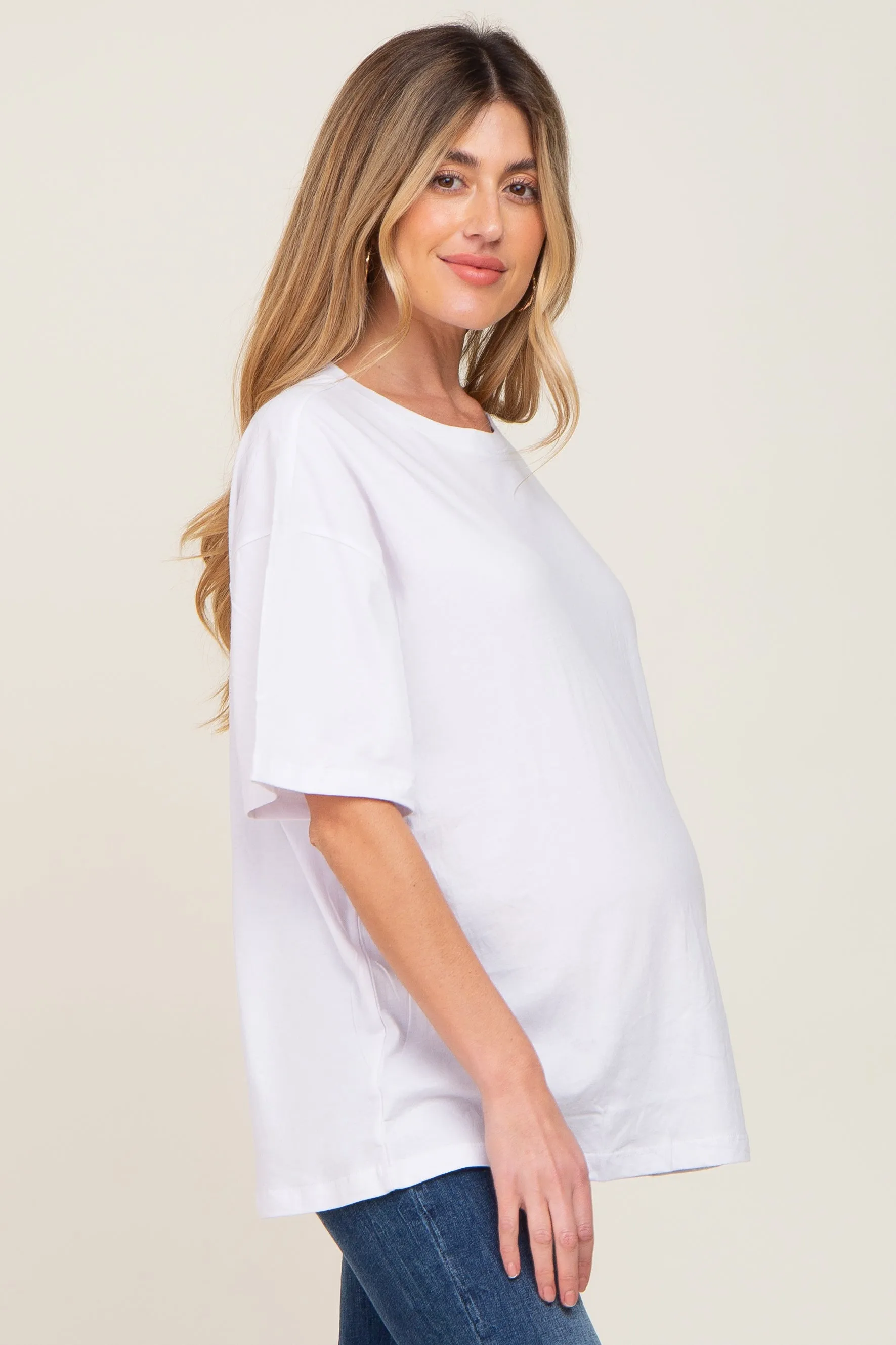 White Basic Oversized Maternity Tee