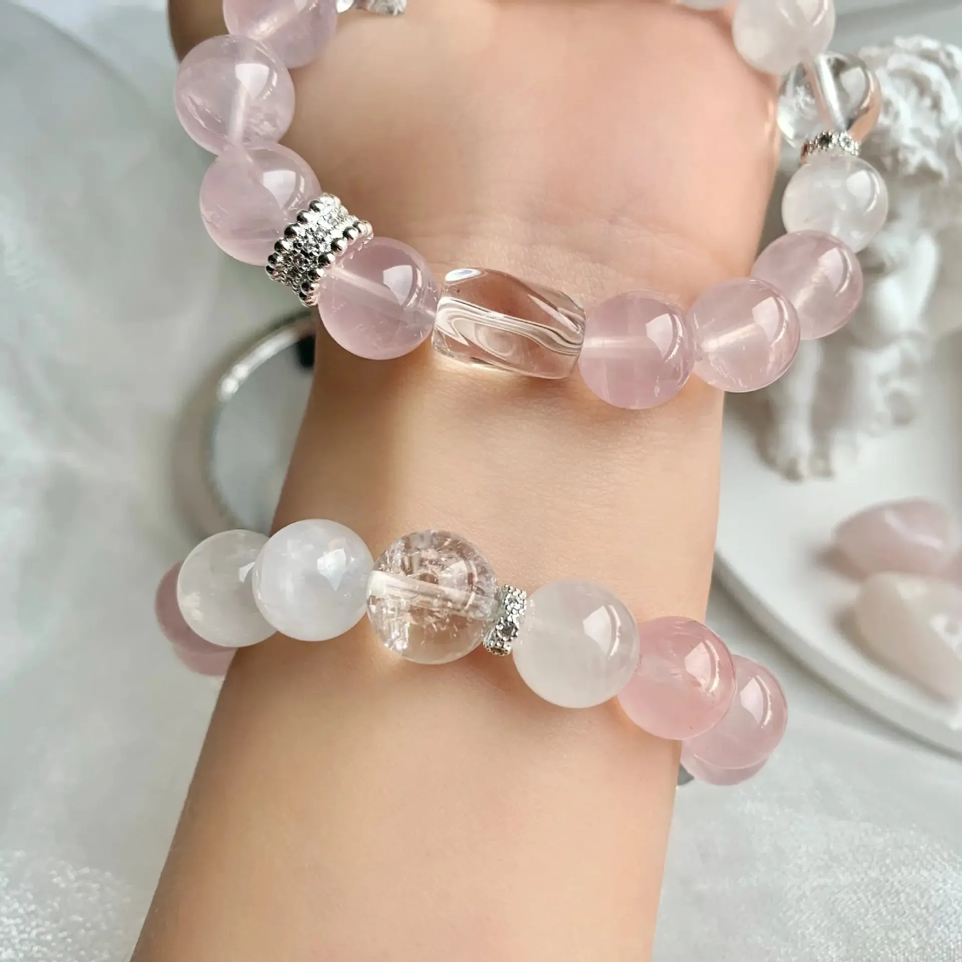 White Phantom & Rose Quartz Bracelet