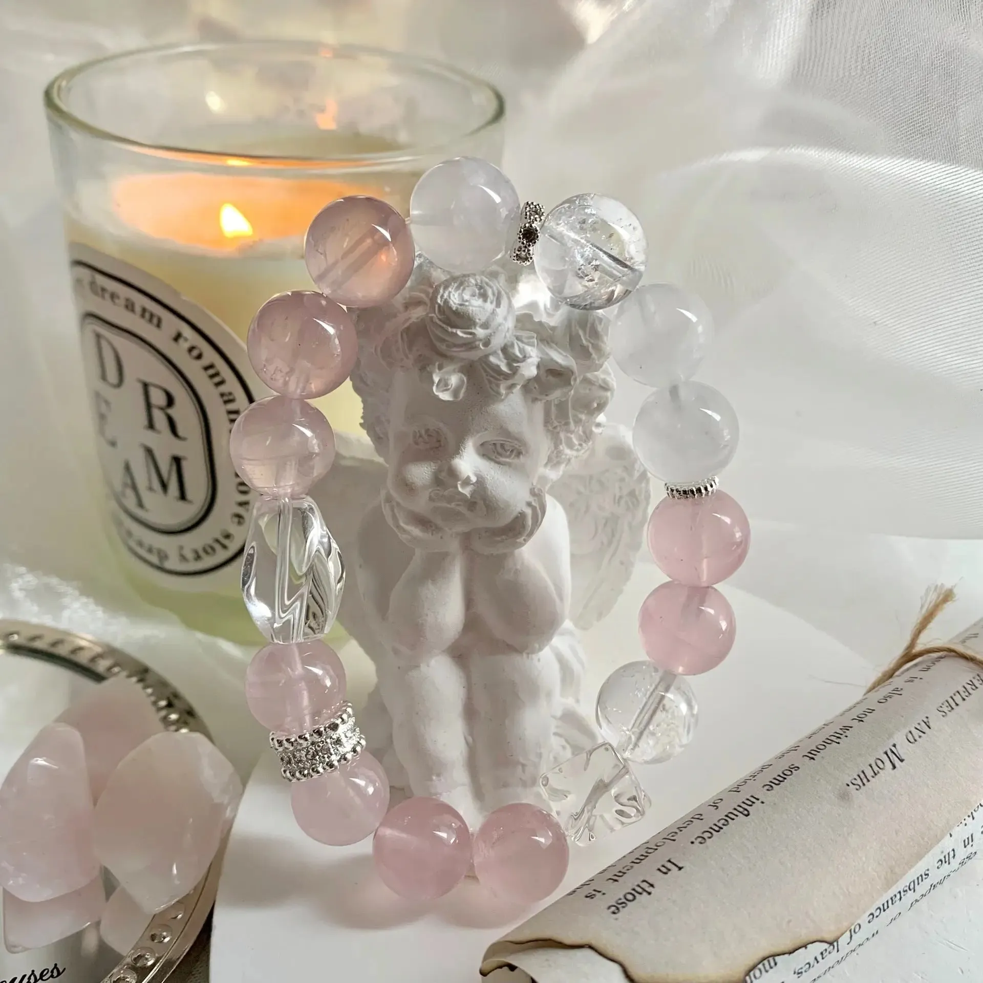 White Phantom & Rose Quartz Bracelet