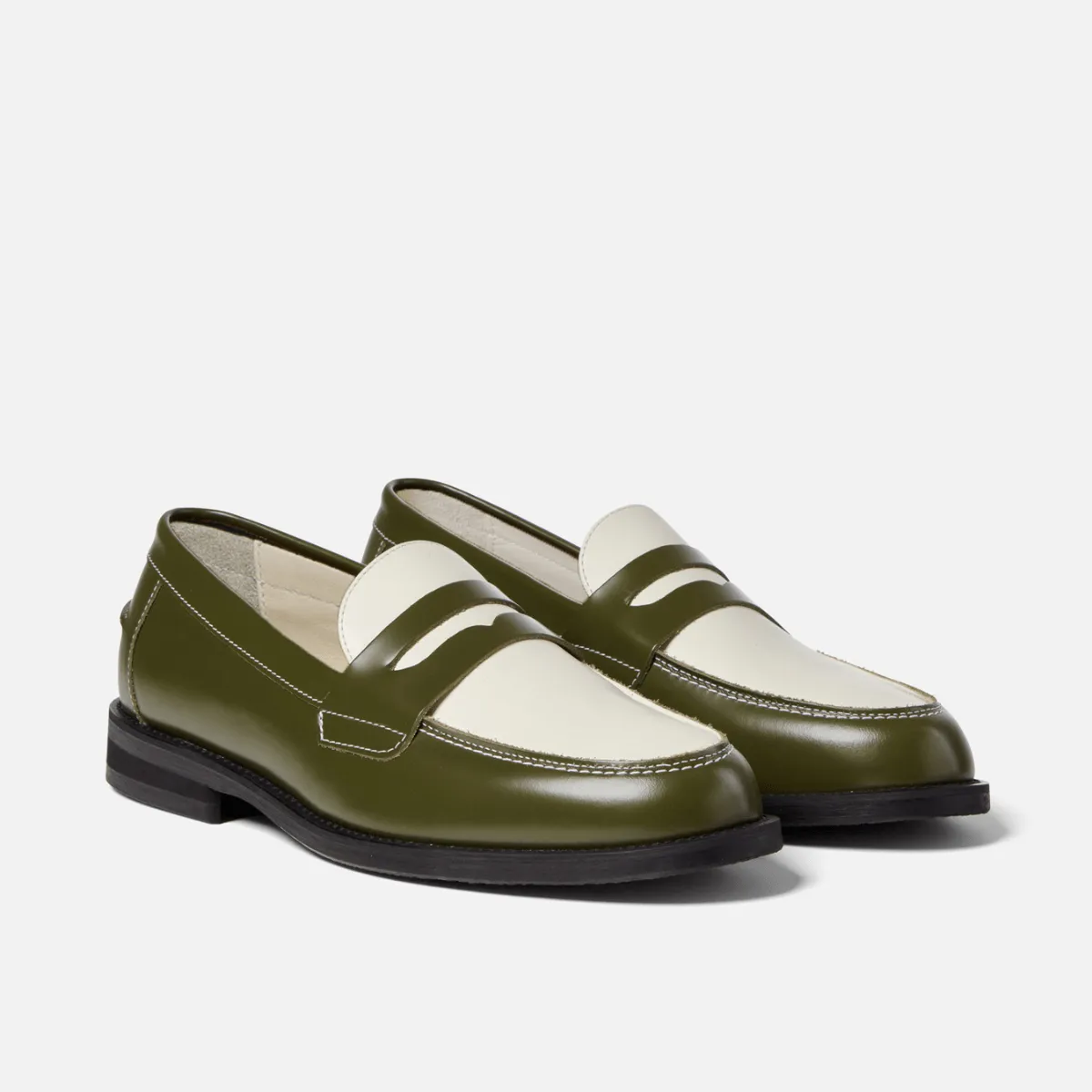 Wilde Olive   White Penny Loafer - Men's