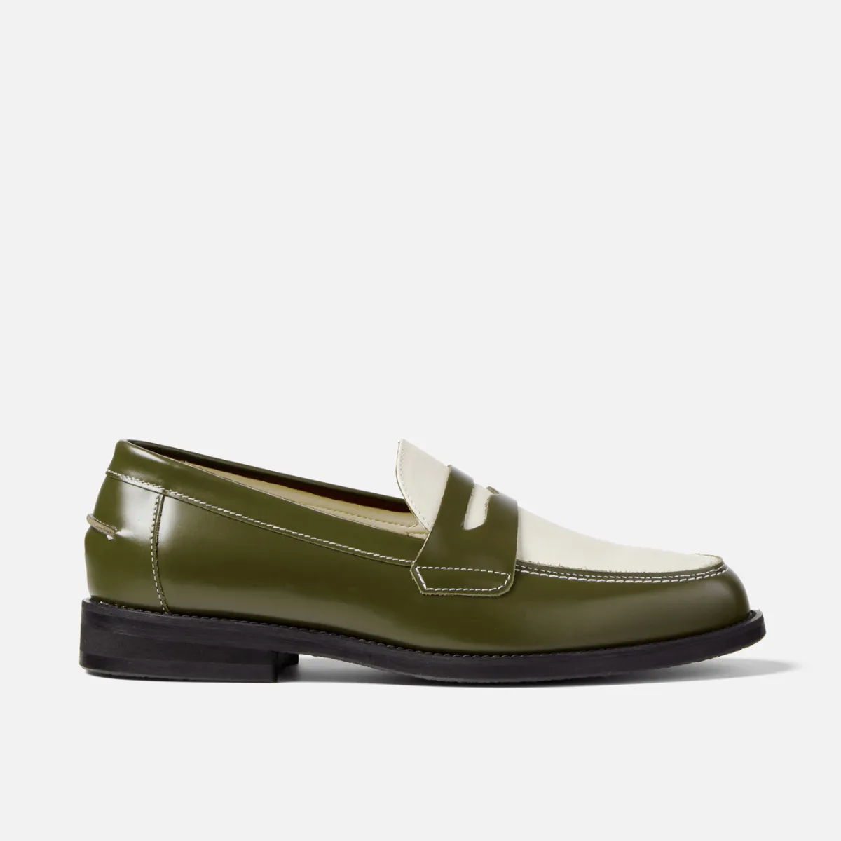 Wilde Olive   White Penny Loafer - Men's