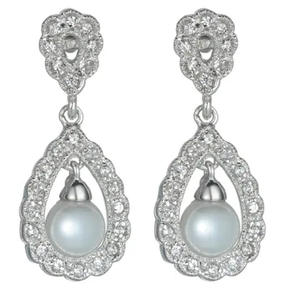 Women's Fashion CZ Bridal Wedding Pearl Earring