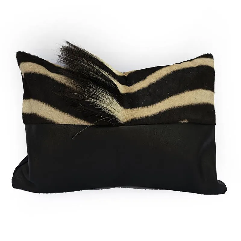 Zebra Hide Leather Bolster Pillow