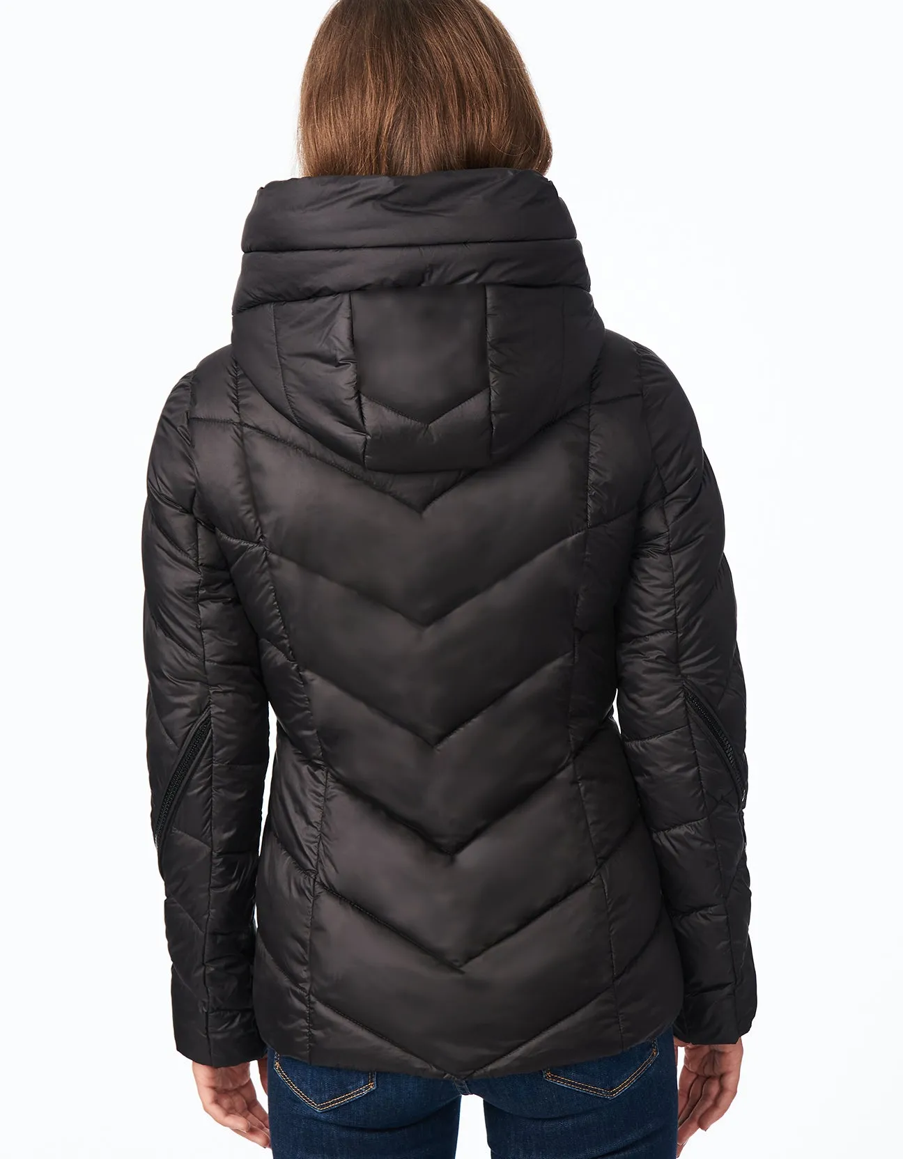 ZIP AROUND CHEVRON HOODED PUFFER