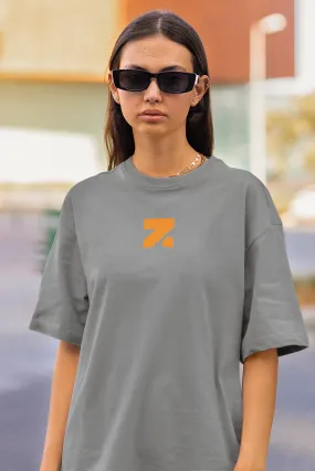 Zymrat Icon Front Print Oversized Ribbed Neckline Mid Grey Tshirt